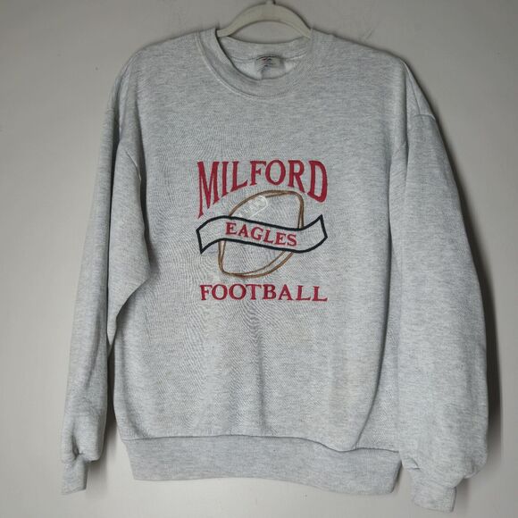 VTG High School Football Sweatshirt Mens Large Gray Fleece Eagles 90s USA Made - Picture 1 of 7